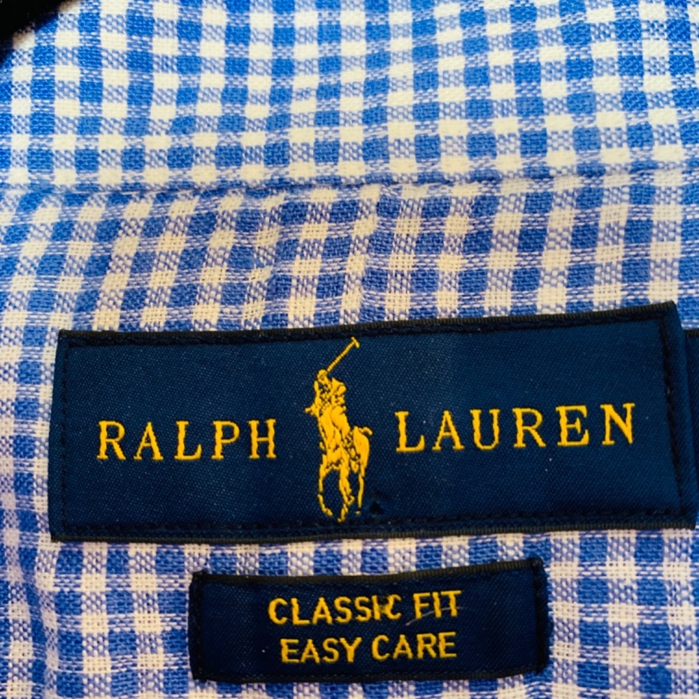Ralph Lauren Mens Classic Fit Button Down Shirt Size Large 17 34/35 Blue Linen - Picture 3 of 13